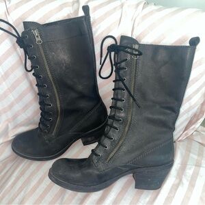 Miss Sixty Blair Mid-calf Double Side Zip Heel Lace Up Boots Black Leather 38/8